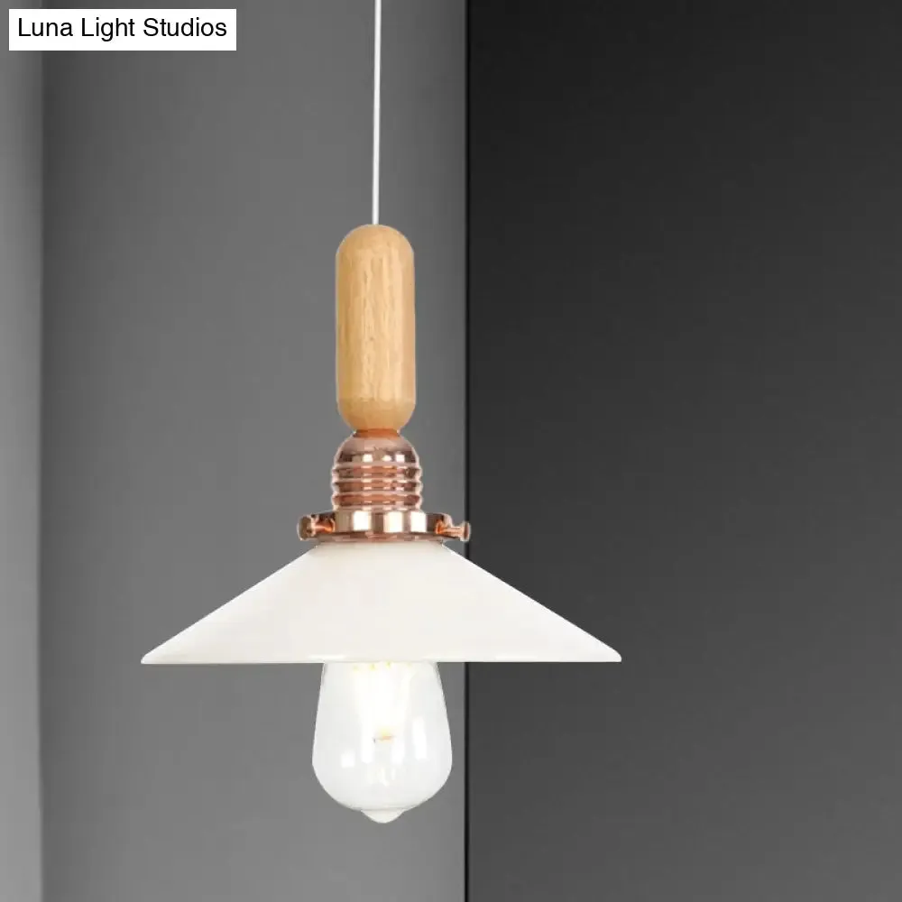 Industrial Glass Cone Pendant Light with Clear/White Dome and Saucer - 1 Light Hanging Ceiling Fixture