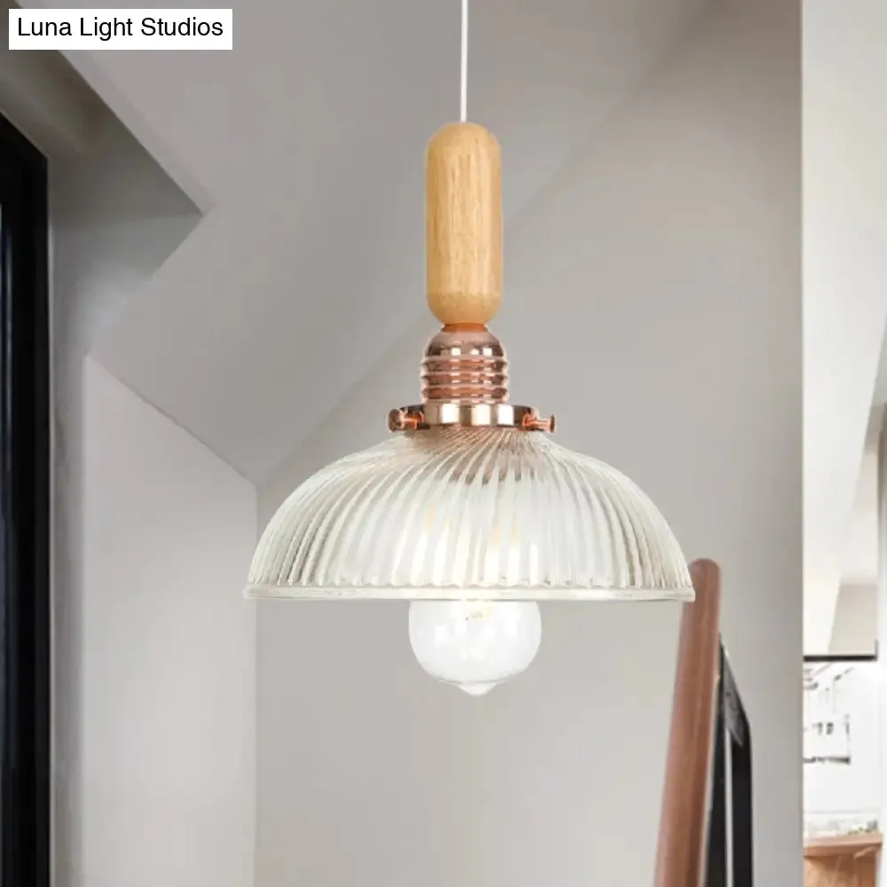 Industrial Glass Cone Pendant Light with Clear/White Dome and Saucer - 1 Light Hanging Ceiling Fixture