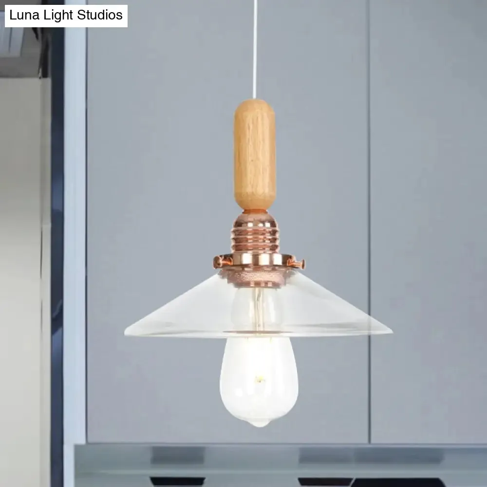 Industrial Glass Cone Pendant Light with Clear/White Dome and Saucer - 1 Light Hanging Ceiling Fixture