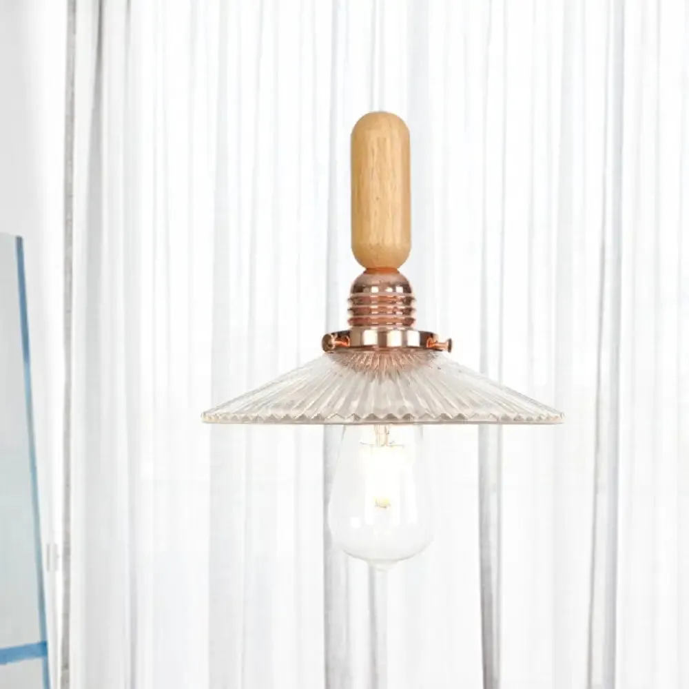 Industrial Glass Cone Pendant Light with Clear/White Dome and Saucer - 1 Light Hanging Ceiling Fixture