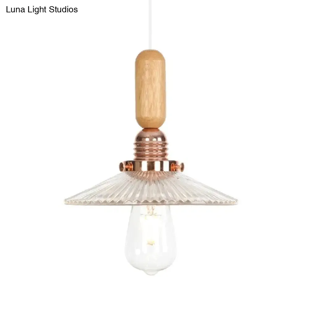 Industrial Glass Cone Pendant Light with Clear/White Dome and Saucer - 1 Light Hanging Ceiling Fixture