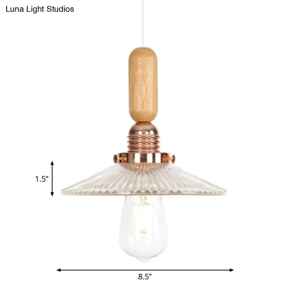 Industrial Glass Cone Pendant Light with Clear/White Dome and Saucer - 1 Light Hanging Ceiling Fixture