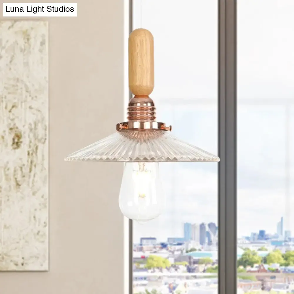 Industrial Glass Cone Pendant Light with Clear/White Dome and Saucer - 1 Light Hanging Ceiling Fixture