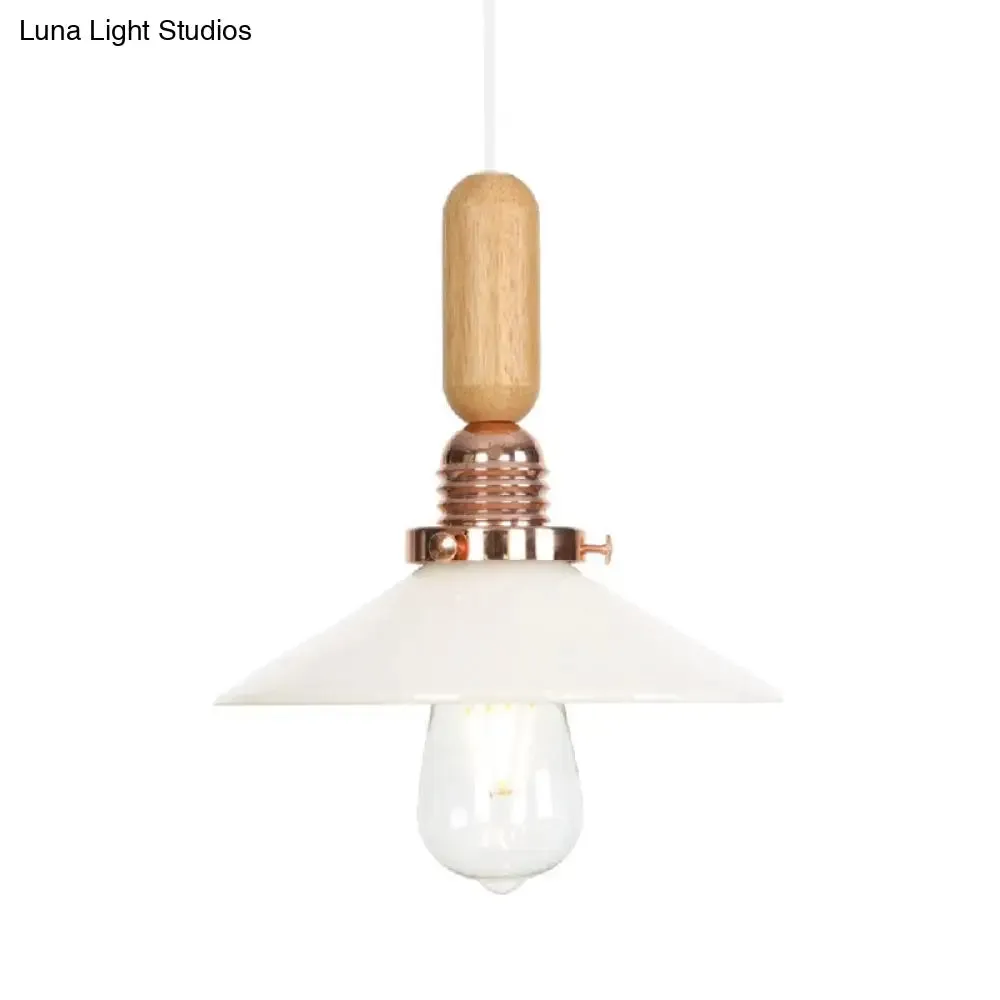 Industrial Glass Cone Pendant Light with Clear/White Dome and Saucer - 1 Light Hanging Ceiling Fixture