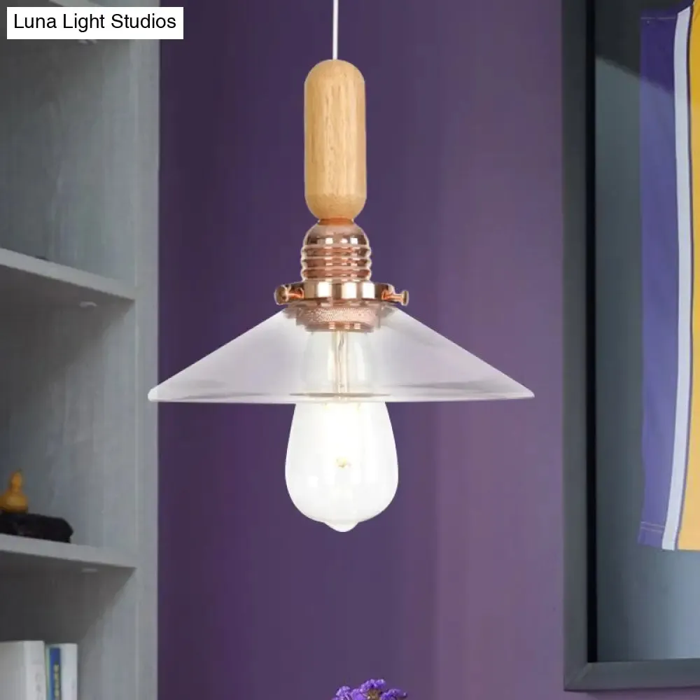 Industrial Glass Cone Pendant Light with Clear/White Dome and Saucer - 1 Light Hanging Ceiling Fixture