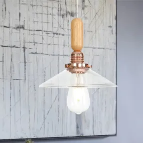 Industrial Glass Cone Pendant Light with Clear/White Dome and Saucer - 1 Light Hanging Ceiling Fixture