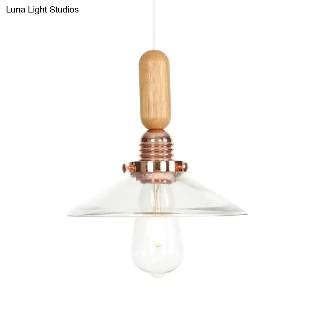 Industrial Glass Cone Pendant Light with Clear/White Dome and Saucer - 1 Light Hanging Ceiling Fixture