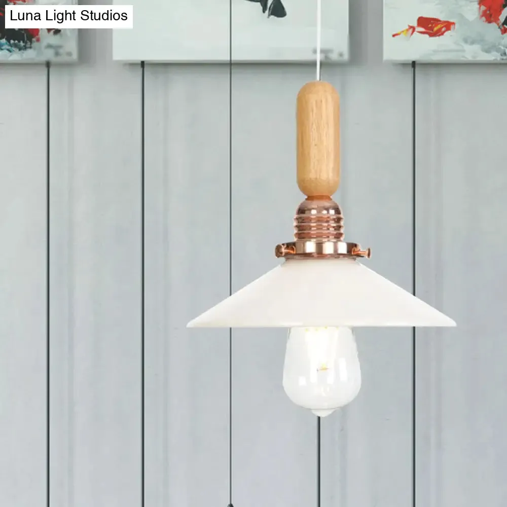 Industrial Glass Cone Pendant Light with Clear/White Dome and Saucer - 1 Light Hanging Ceiling Fixture