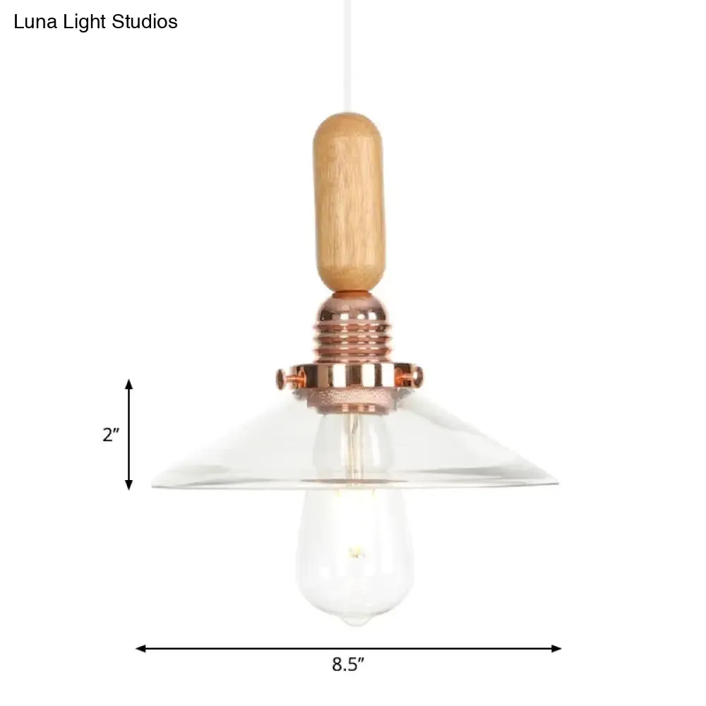 Industrial Glass Cone Pendant Light with Clear/White Dome and Saucer - 1 Light Hanging Ceiling Fixture