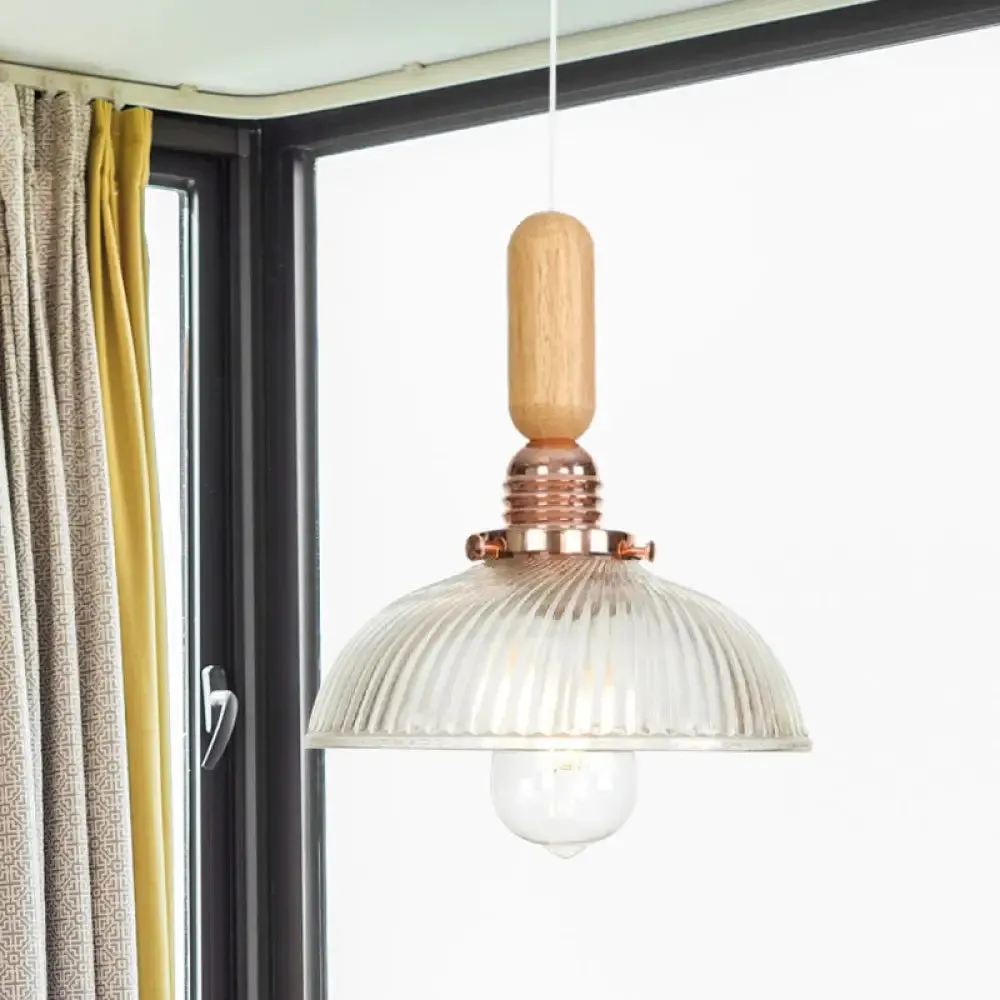 Industrial Glass Cone Pendant Light with Clear/White Dome and Saucer - 1 Light Hanging Ceiling Fixture
