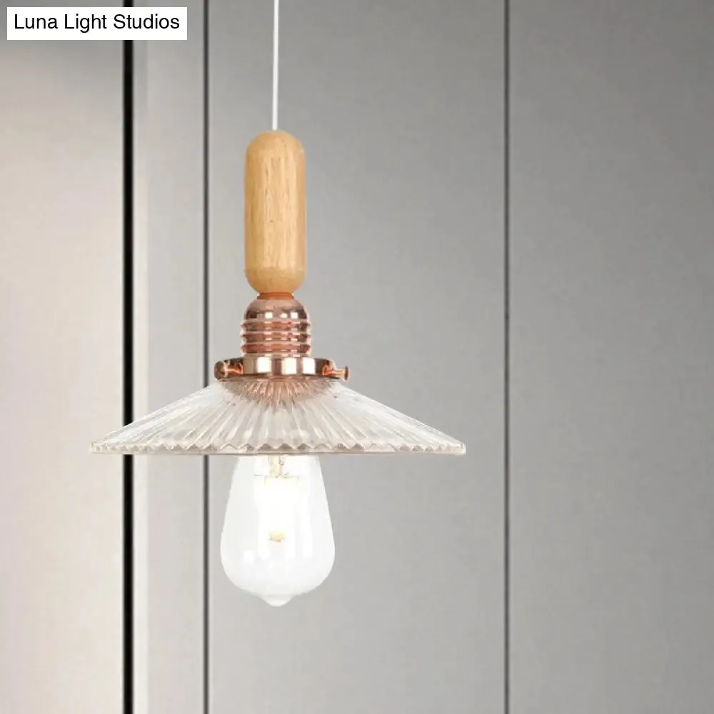 Industrial Glass Cone Pendant Light with Clear/White Dome and Saucer - 1 Light Hanging Ceiling Fixture