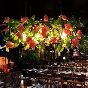 Industrial Rectangular Metal Black Island Pendant Light with 4 Bulbs and LED Ceiling Suspension