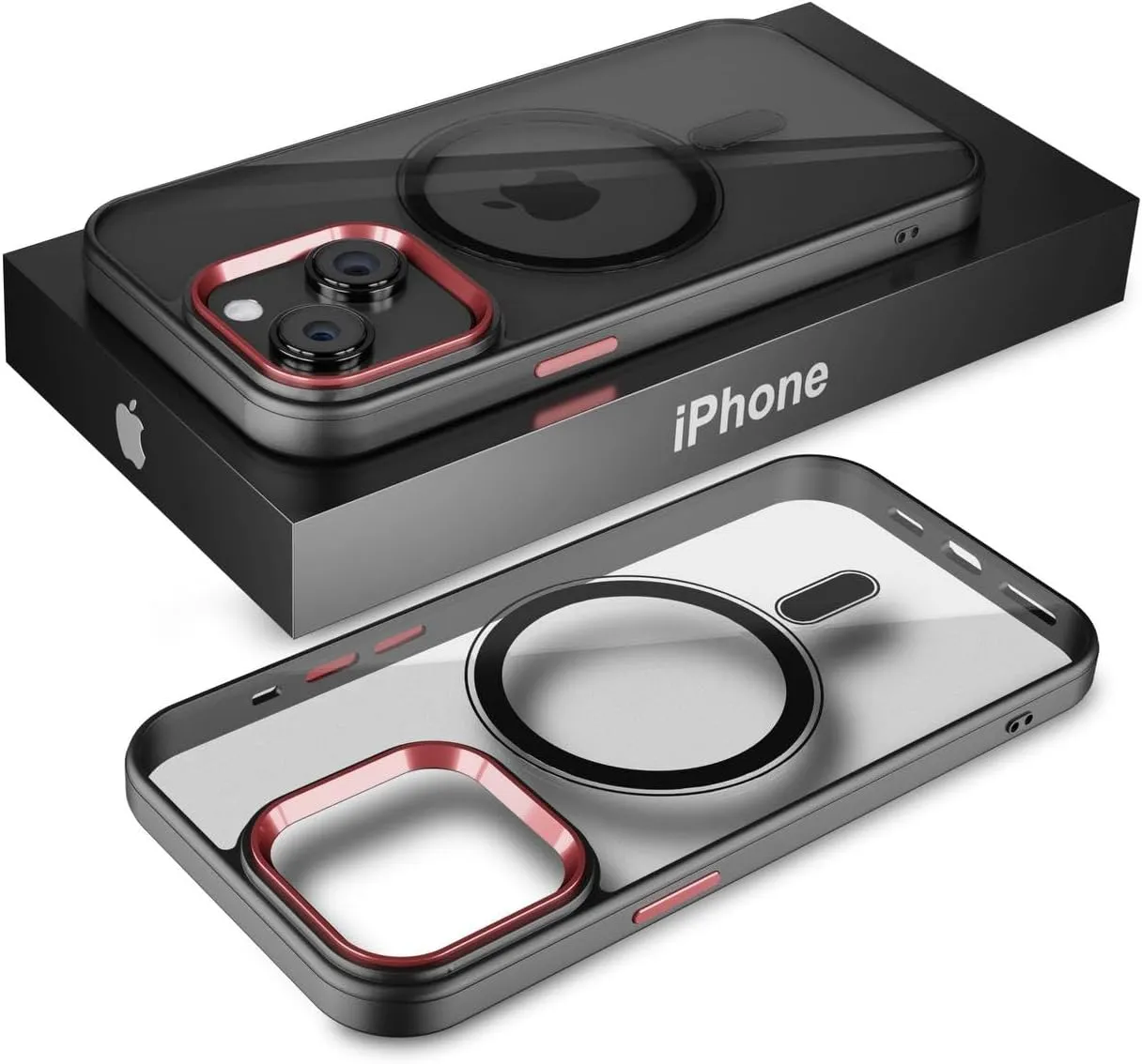 iPhone 15 Case Metal Lens Ring  Buttons TPU Frame Drop Protection Plus one Pack