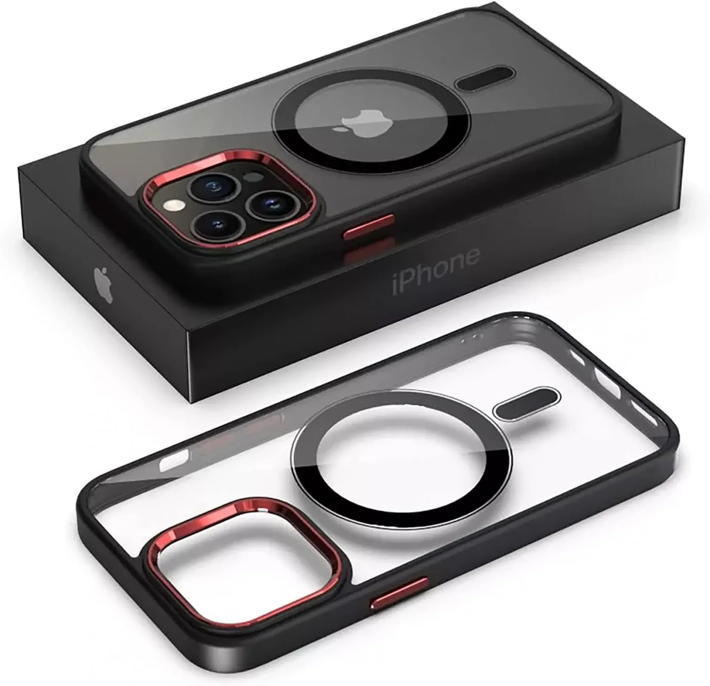 iPhone 15 Case Metal Lens Ring  Buttons TPU Frame Drop Protection Plus one Pack