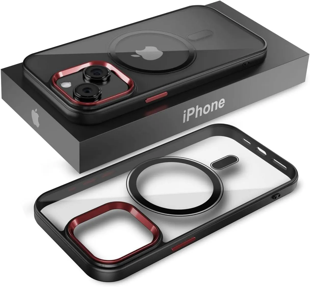 iPhone 15 Case Metal Lens Ring  Buttons TPU Frame Drop Protection Plus one Pack