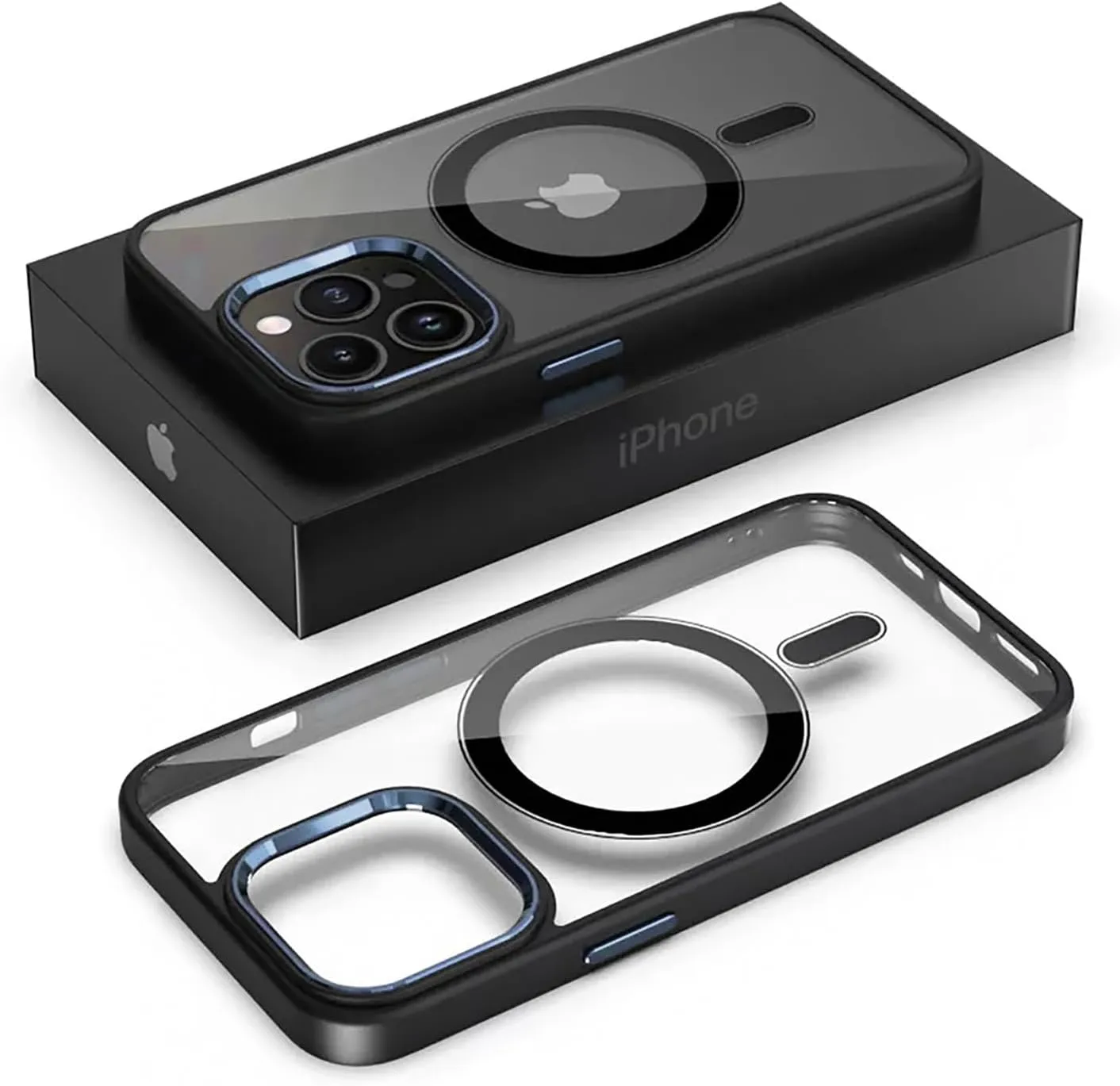 iPhone 15 Case Metal Lens Ring  Buttons TPU Frame Drop Protection Plus one Pack
