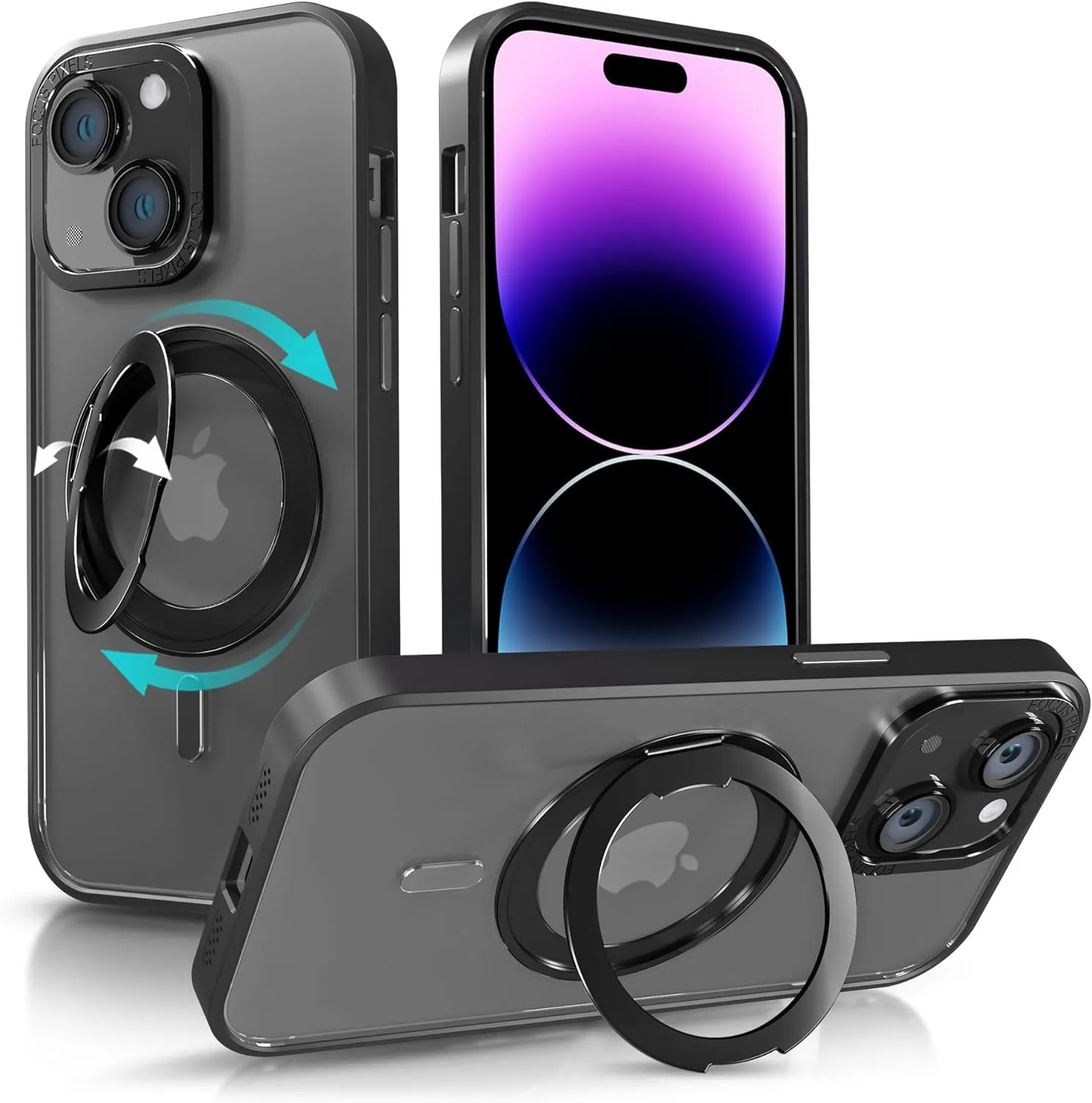 iPhone 15 Case Metal Lens Ring  Buttons TPU Frame Drop Protection Plus one Pack