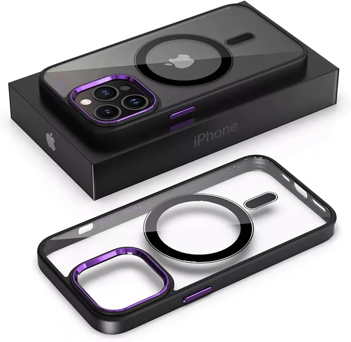 iPhone 15 Case Metal Lens Ring  Buttons TPU Frame Drop Protection Plus one Pack