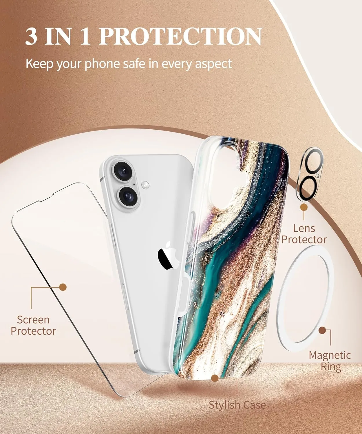 iPhone 16 Case Screen Protector & Camera Lens Protector Slim TPU Shockproof Bumper Protective Phone Case Cover