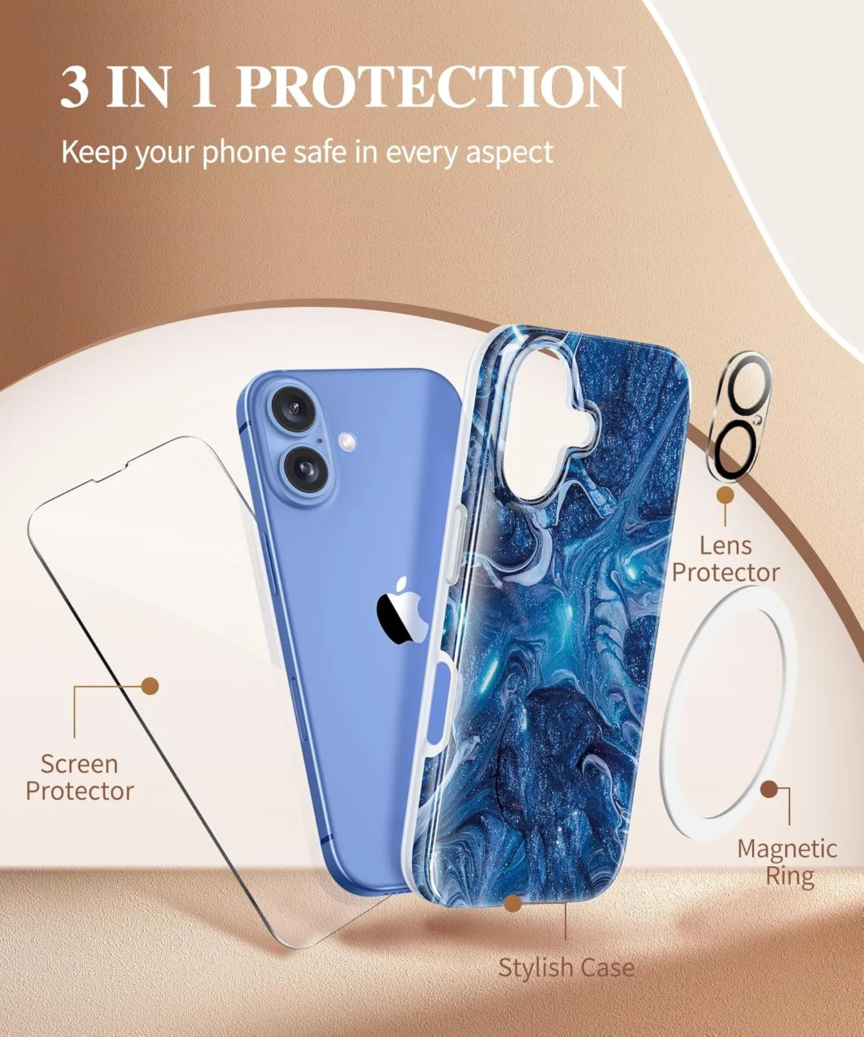 iPhone 16 Case Screen Protector & Camera Lens Protector Slim TPU Shockproof Bumper Protective Phone Case Cover