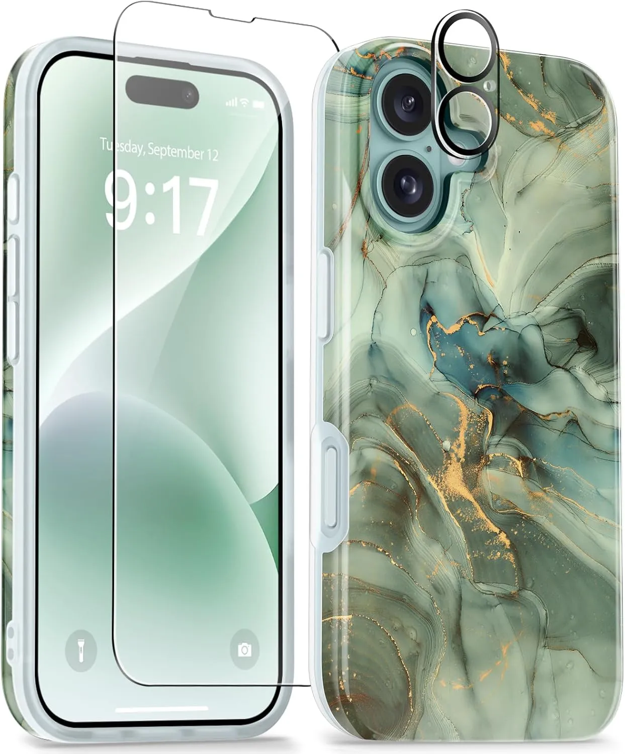 iPhone 16 Case Screen Protector & Camera Lens Protector Slim TPU Shockproof Bumper Protective Phone Case Cover