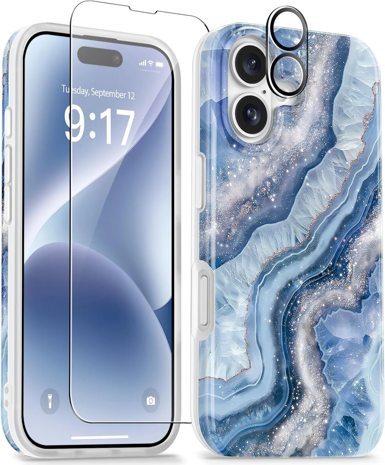 iPhone 16 Case Screen Protector & Camera Lens Protector Slim TPU Shockproof Bumper Protective Phone Case Cover