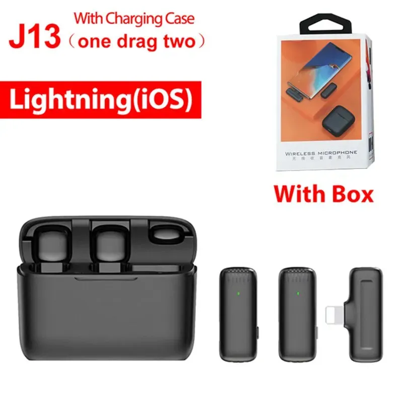 J13 Wireless Lavalier Microphone with Charger Case Portable Audio Video Receiver Mini Mic For iPhone Android Tablet Gaming Live