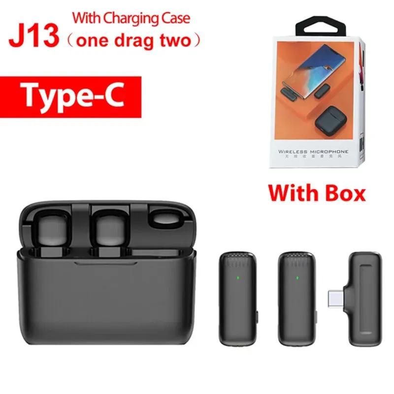 J13 Wireless Lavalier Microphone with Charger Case Portable Audio Video Receiver Mini Mic For iPhone Android Tablet Gaming Live