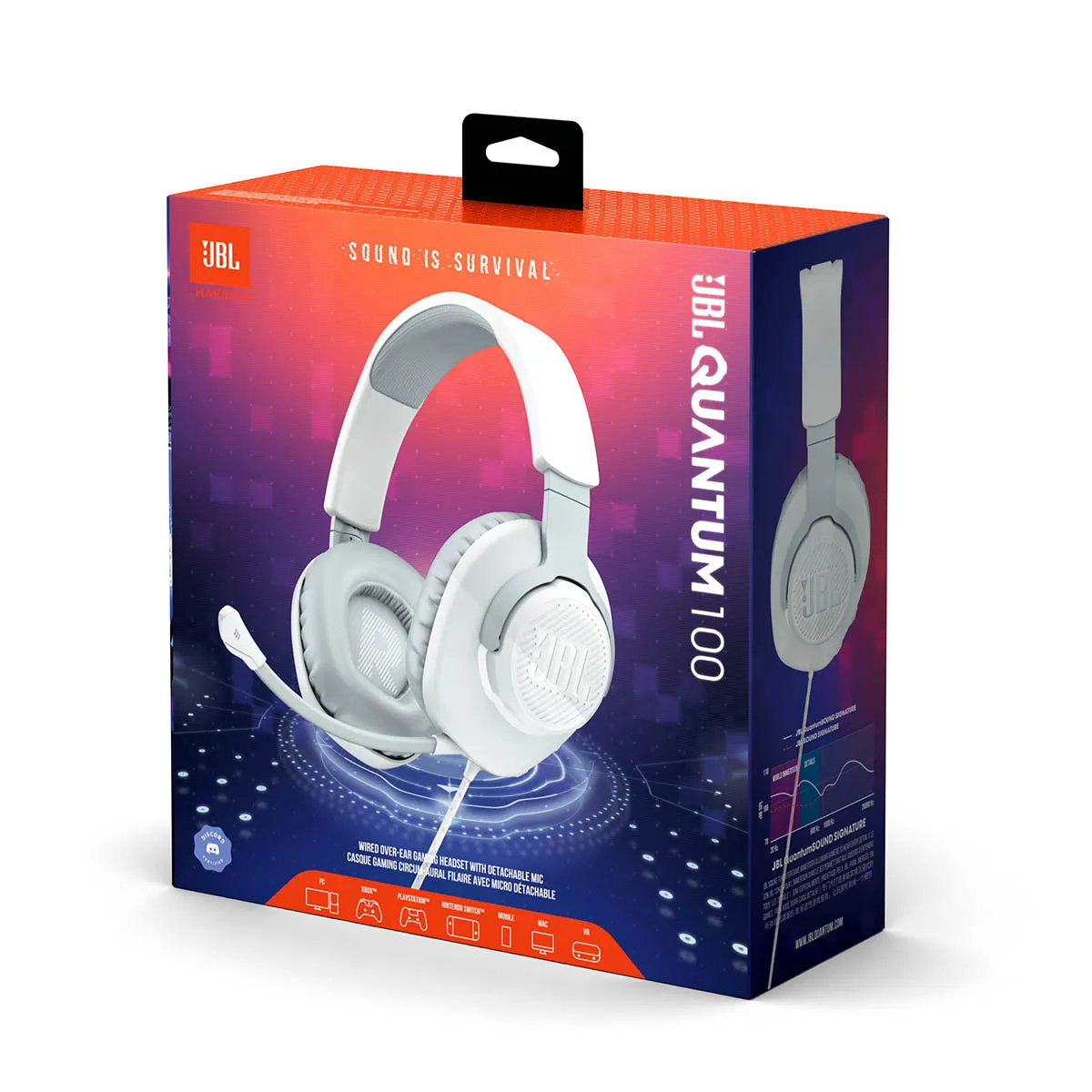 JBL Quantum 100 Wired Over-Ear Gaming Headset W/ Mic - White