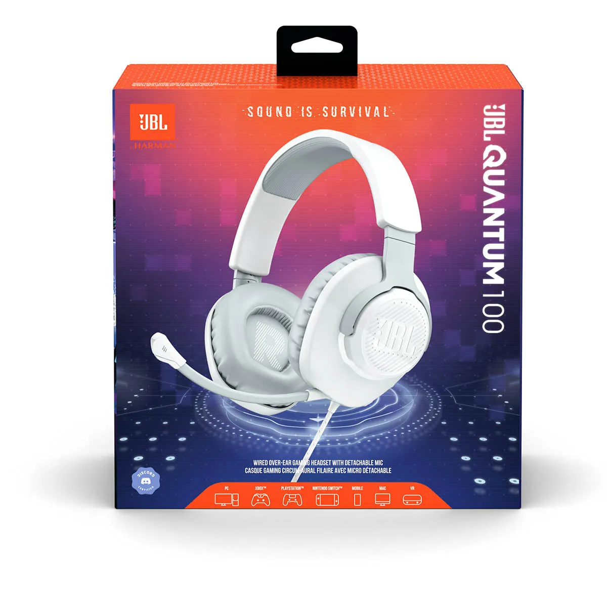 JBL Quantum 100 Wired Over-Ear Gaming Headset W/ Mic - White