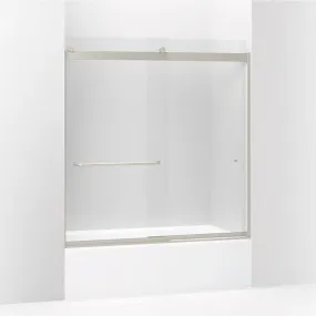 Levity 61.25" Clear Glass Sliding Bath Door in Brushed Nickel