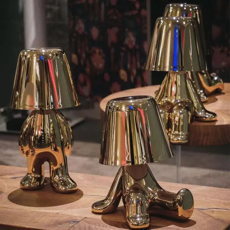 Little Golden Man Table Lamp - Whimsical Resin LED Light