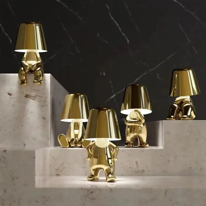 Little Golden Man Table Lamp - Whimsical Resin LED Light