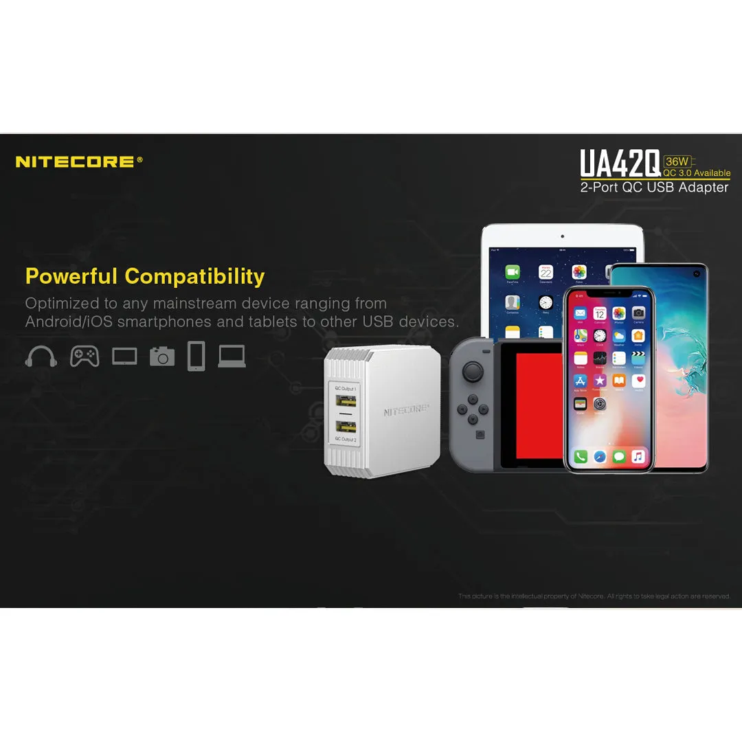 NITECORE UA42Q 2-PORT QUICK CHARGE USB 2.0 & 3.0 ADAPTER