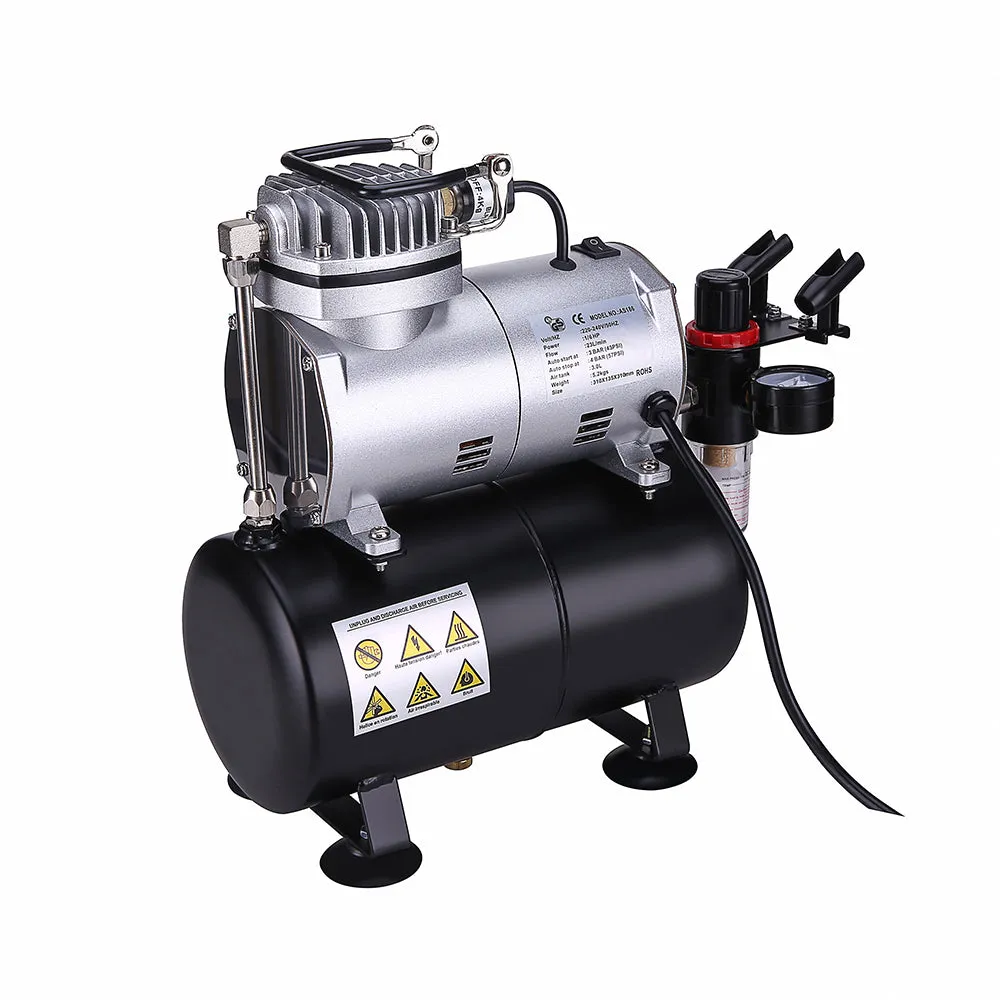 OPHIR Pro Airbrush Compressor Kit with Air Tank Dual Action 0.3mm Airbrush Kit for Toy Model Crafts Food Coloring Body Painting