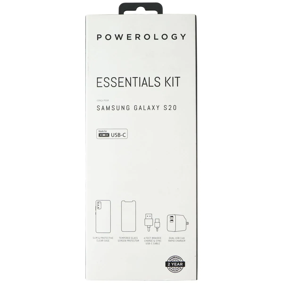 Powerology Essentials Kit w/ Case and Power for Samsung Galaxy S20 - Clear