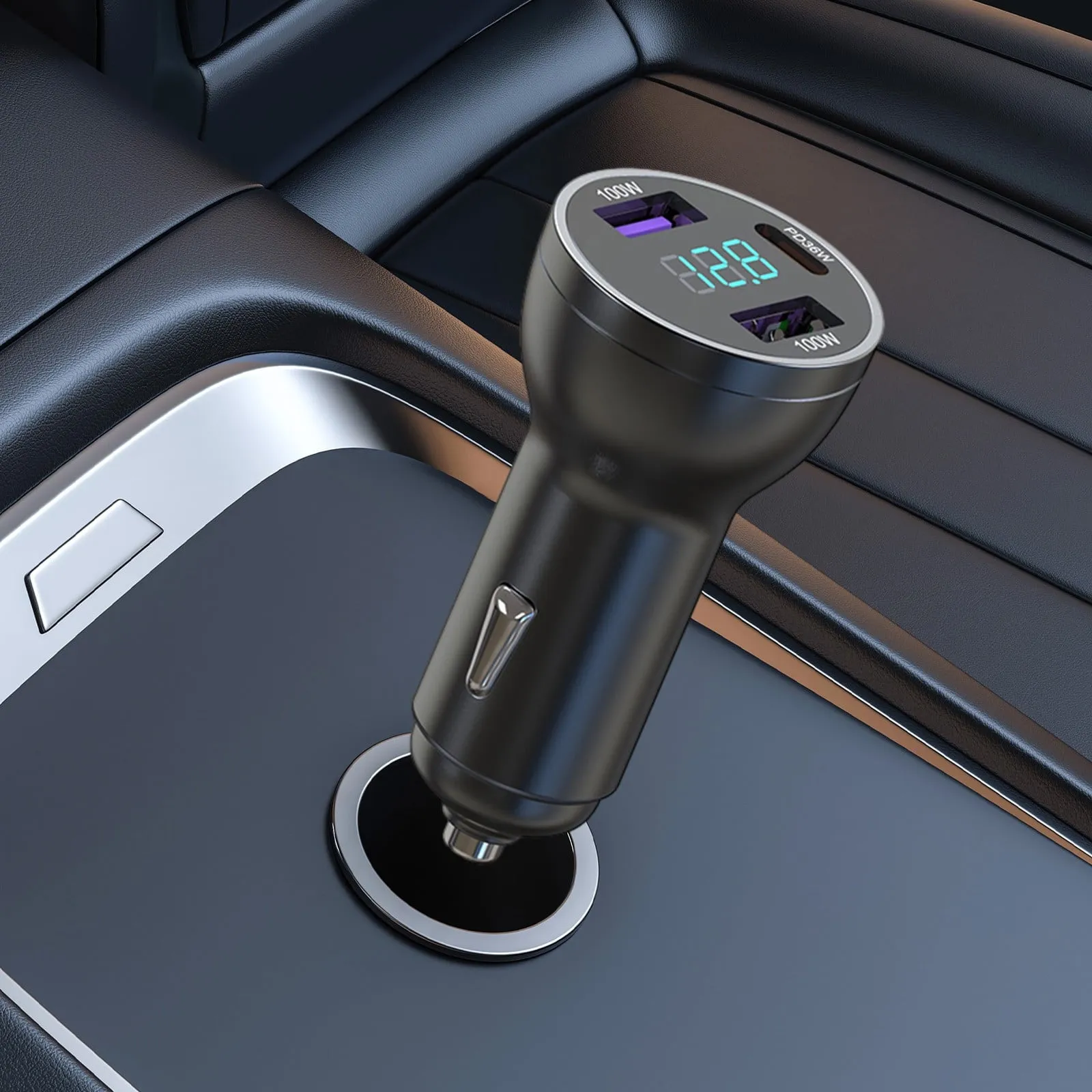 premium 200w PD36w Metal Digital Display Super Fast Charger Car Charger Multi-function USB Car Charger Fast Charging For All Kinds Of Mobile Phones,Aluminum alloy gift