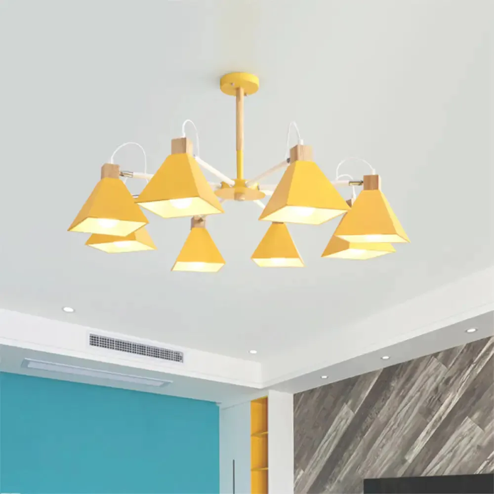 Pyramid Shade Chandelier: Elegant Macaron Metal Hanging Light for Dining Room