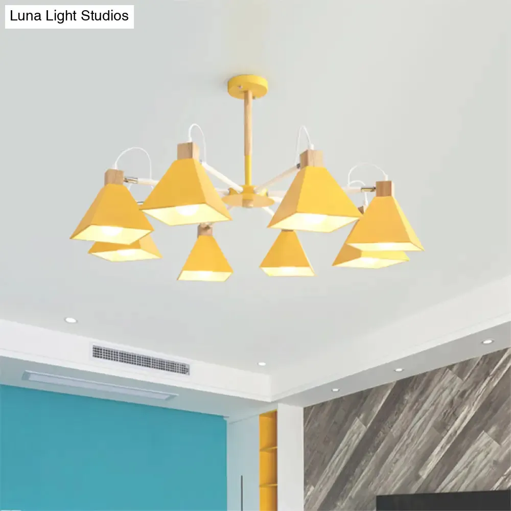 Pyramid Shade Chandelier: Elegant Macaron Metal Hanging Light for Dining Room