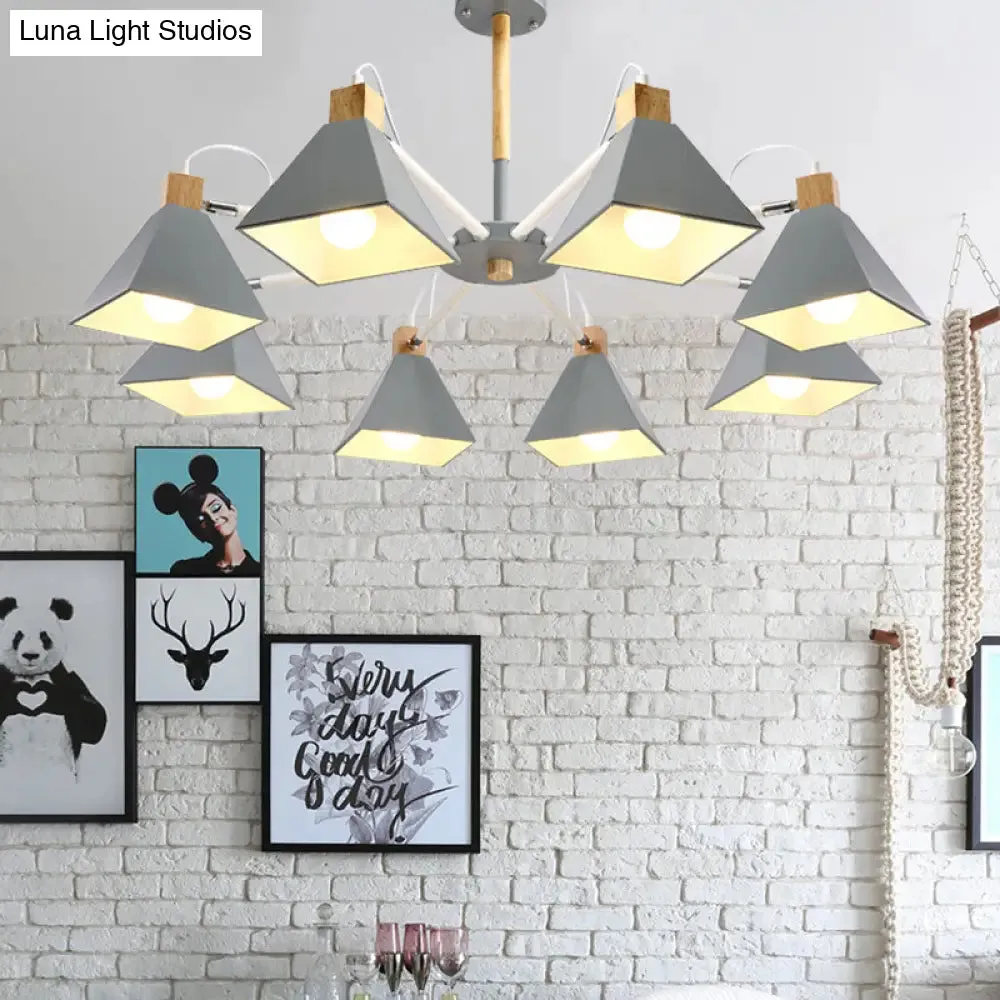Pyramid Shade Chandelier: Elegant Macaron Metal Hanging Light for Dining Room