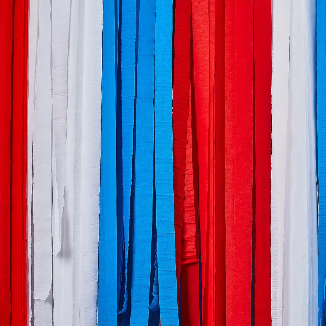 Red White and Blue Platinum Crepe Paper Streamers Pack of 6 x 20 metre Rolls