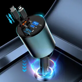 relaxed 100W 4-in-1 Dual Retractable 2 USB Port Superfast Car Charger, 31.5"