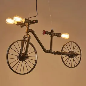Retro Style Iron Piping Bicycle Hanging Lamp - 3 Bulbs Ceiling Light - Black