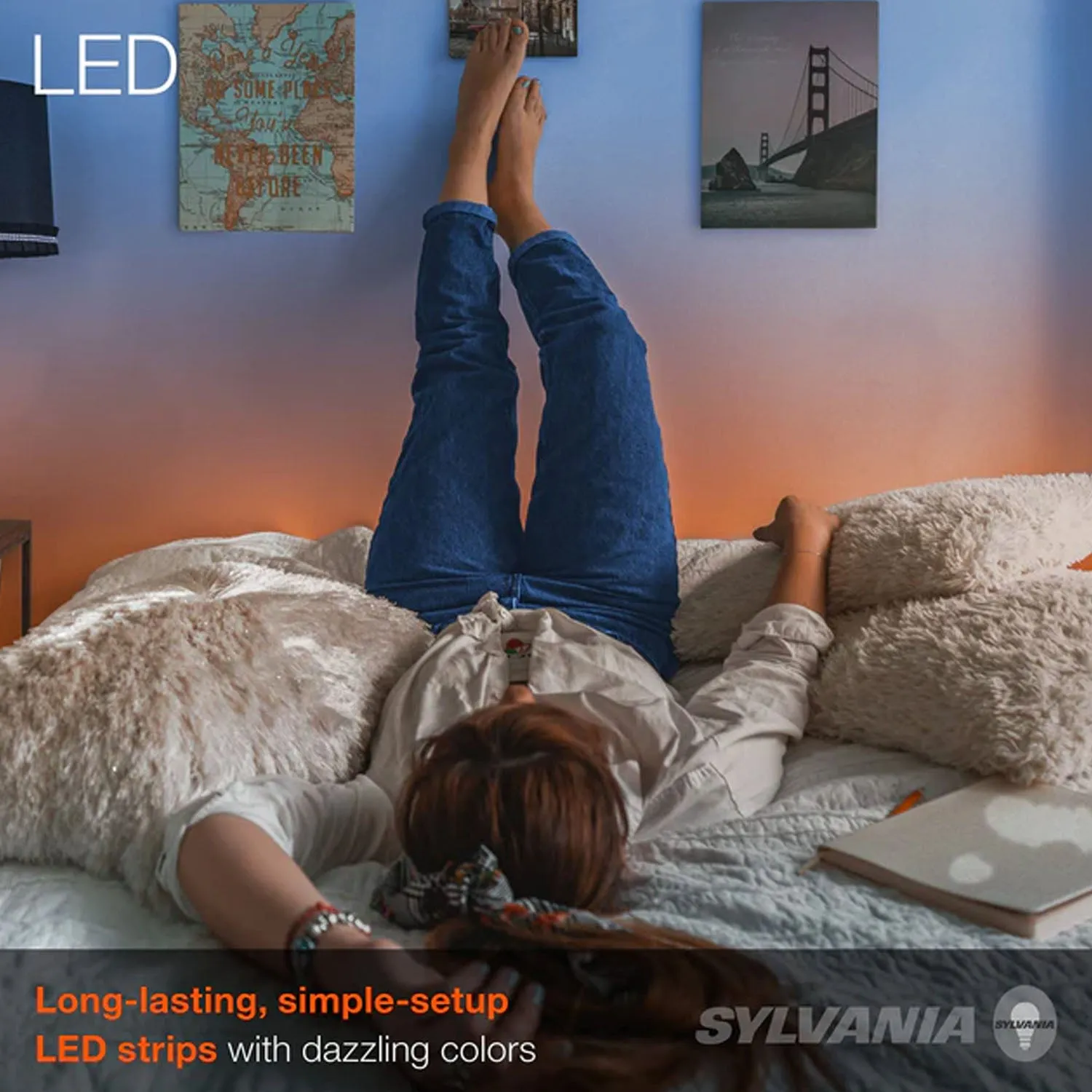 Sylvania 32ft RGB Flexible Light Strip Starter Kit, 16 Dimmable Colors with RF Remote Control