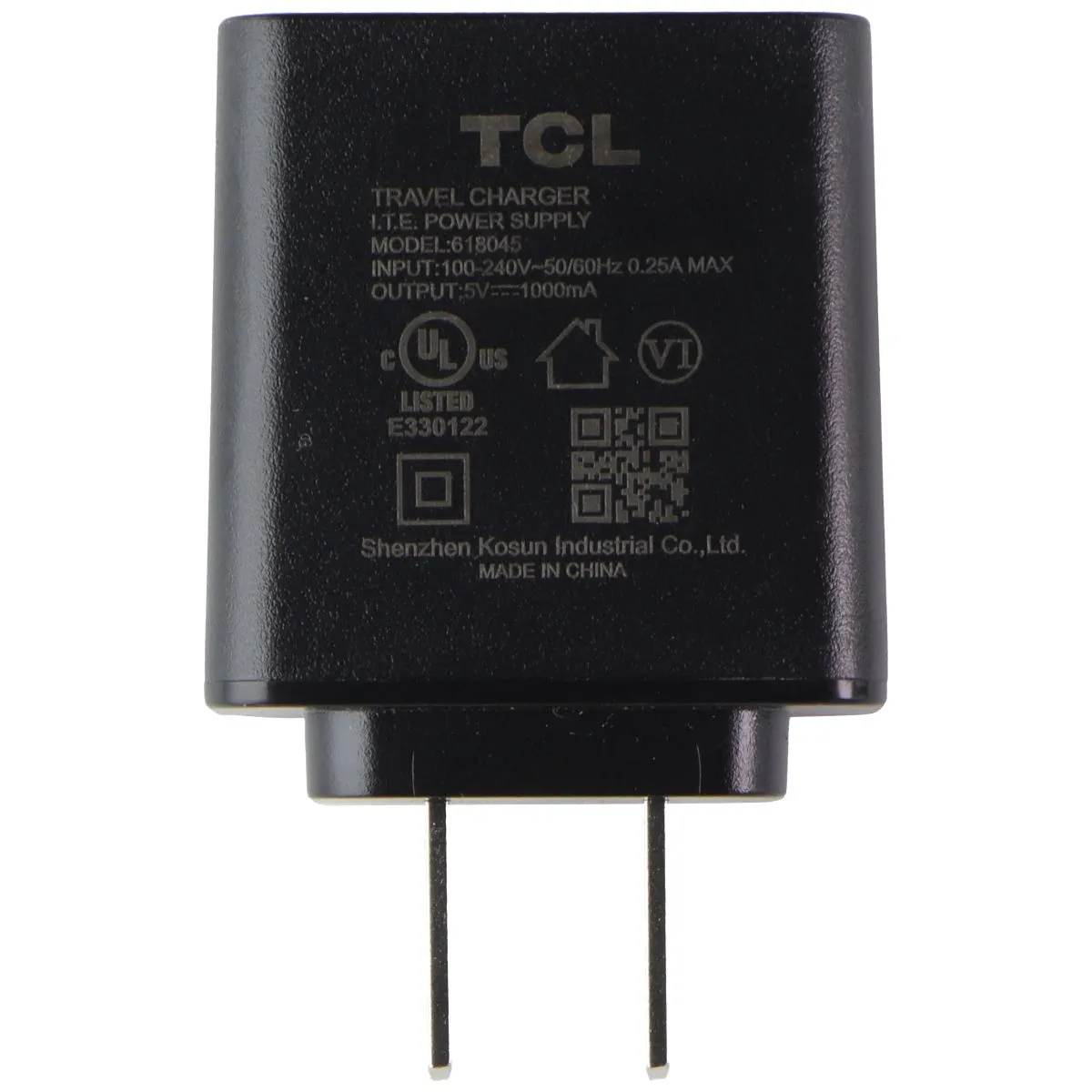 TCL Travel Charger USB-A Wall Adapter (618045) 5V/1A - Black
