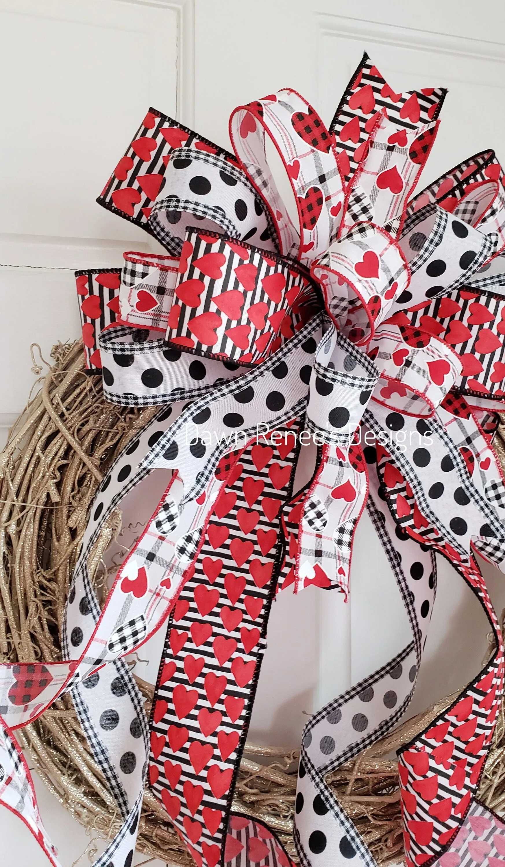 Valentine's Bow for Wreath or Lantern, Red White Black