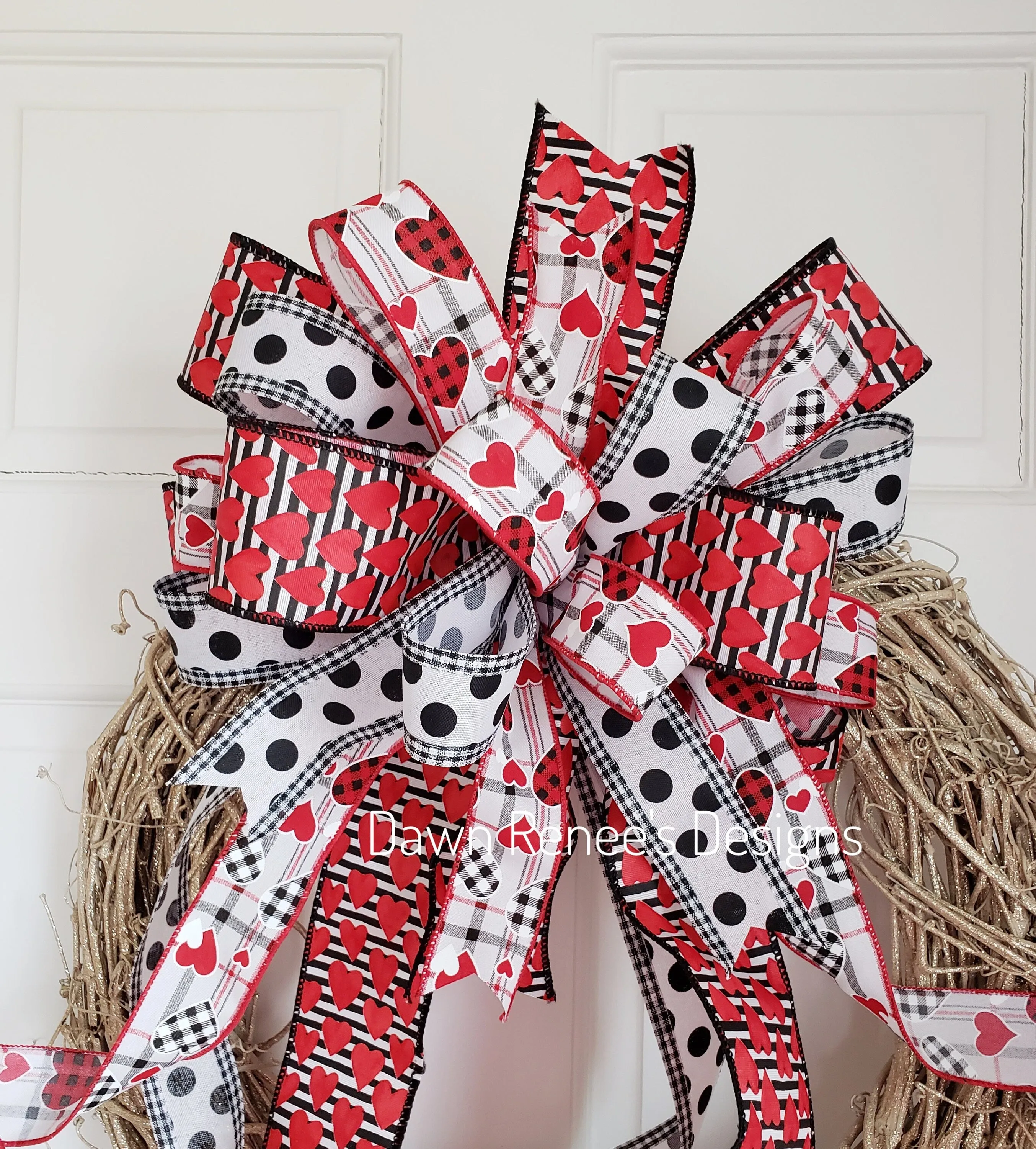 Valentine's Bow for Wreath or Lantern, Red White Black