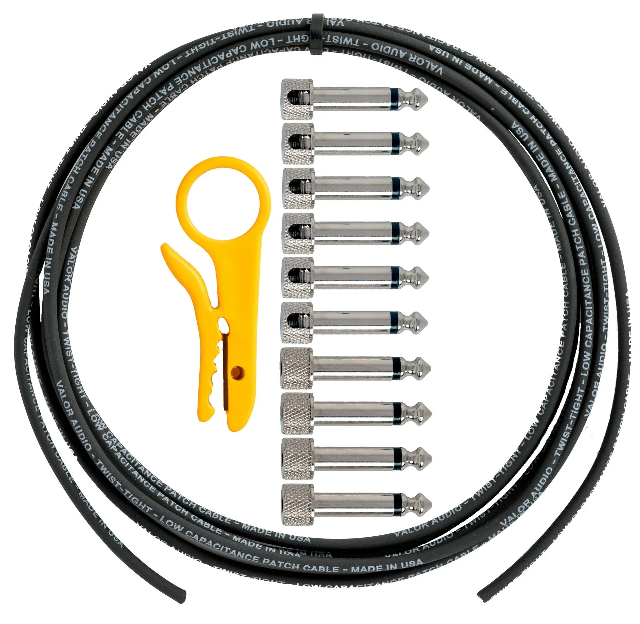 Valor Audio - Twist Tight - Solderless Kit - 10' Black Cable - 6 Right Angle / 4 Straight Plugs - w/Stripper