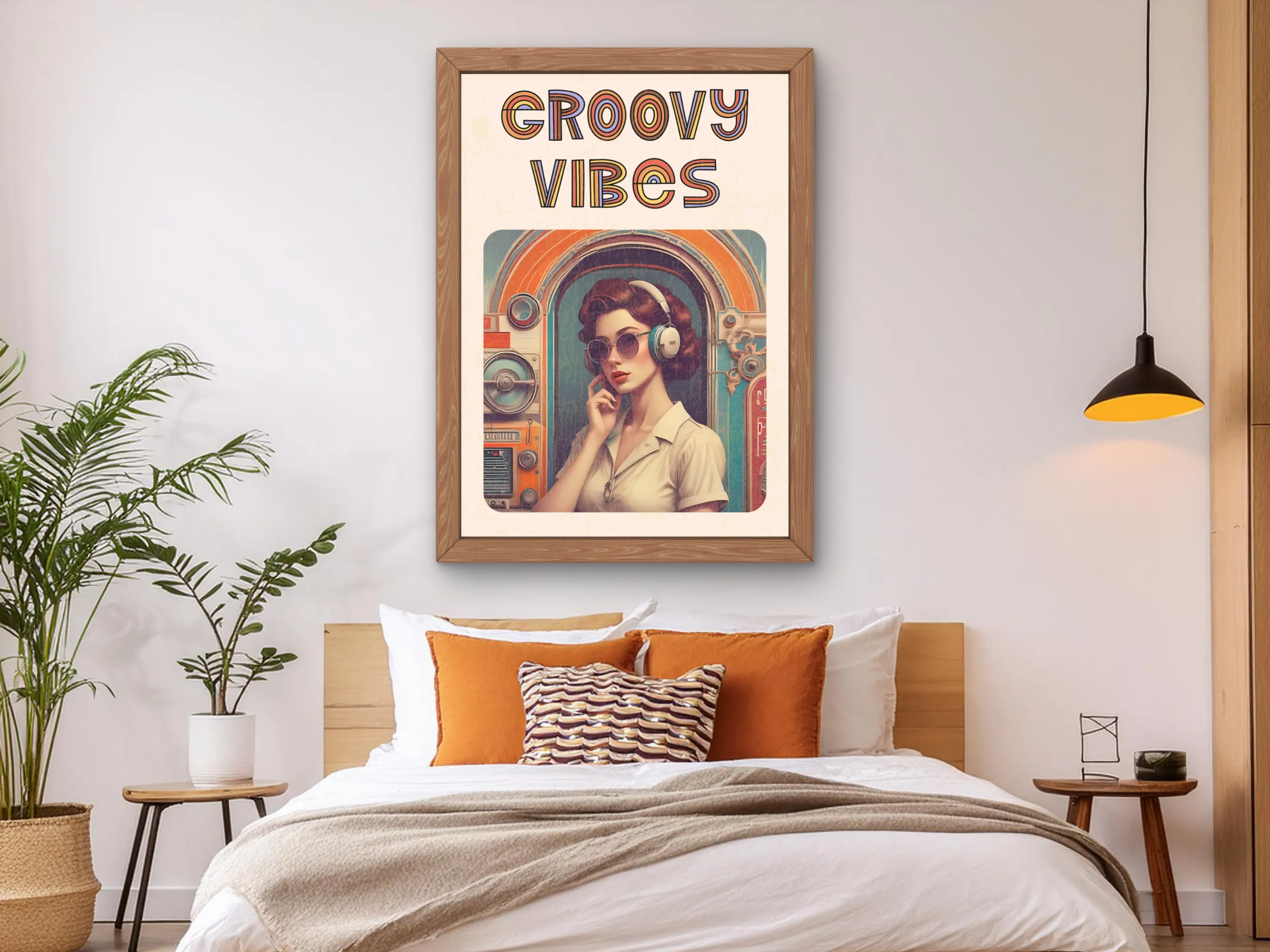 Vintage-Inspired Girl with Headphones Wall Art, Groovy Vibes Retro Poster