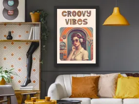Vintage-Inspired Girl with Headphones Wall Art, Groovy Vibes Retro Poster